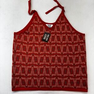 Rowdy Crowd Clothing Halter Top Women 2X Red Geometric Longhorn Knit Tie Strap